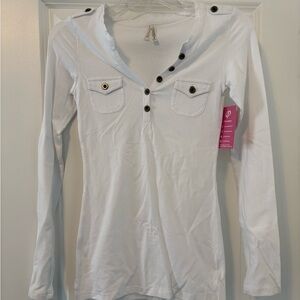 White Long Sleeve Women's Henley Top